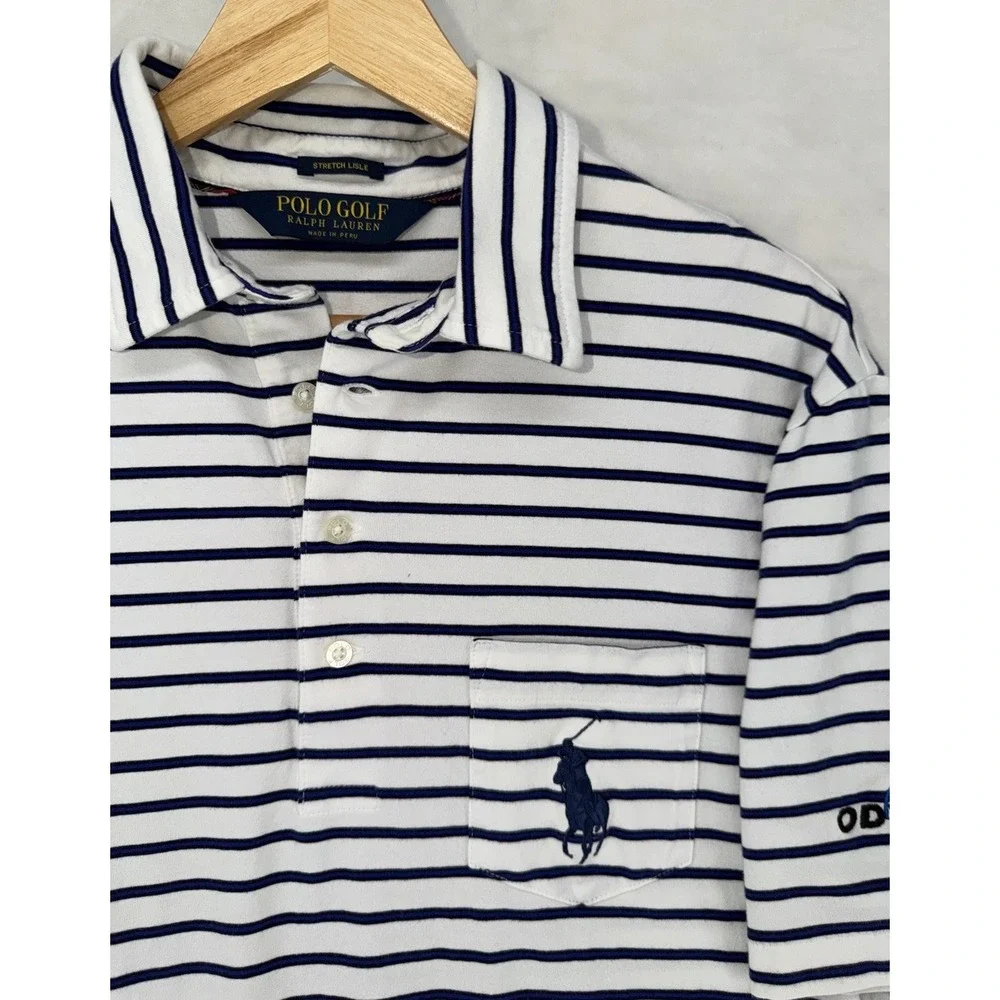 Polo Golf Ralph Lauren Stretch Lisle Polo Mens S White Navy Stripe Odyssey Golf